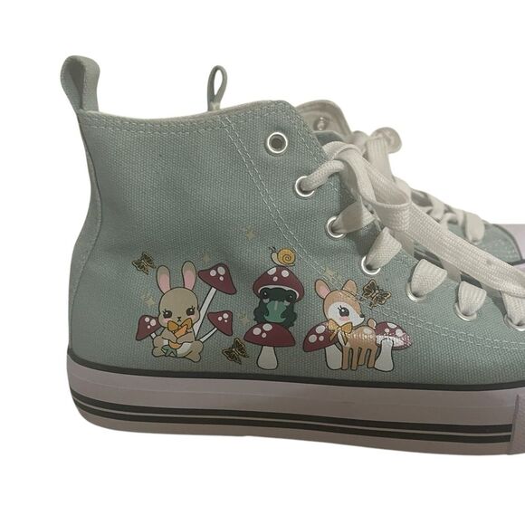 Hot Topic Hi Sneaker Green Bunny Mushroom Frog Womens Size 8 RARE - Picture 13 of 14